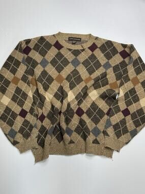 Vintage 90s Liberty Sweaters Argyle Knit Mens L USA Cotton Ramie Grandpa